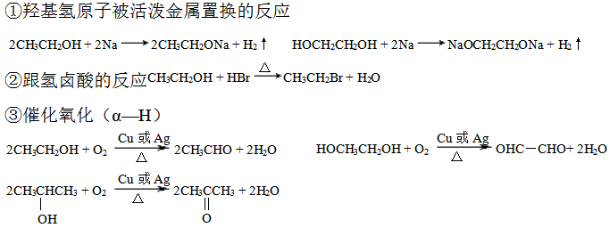 a 官能团—oh(醇羟基 代表物:ch3ch2oh,hoch2ch2oh(5)醇类①取代