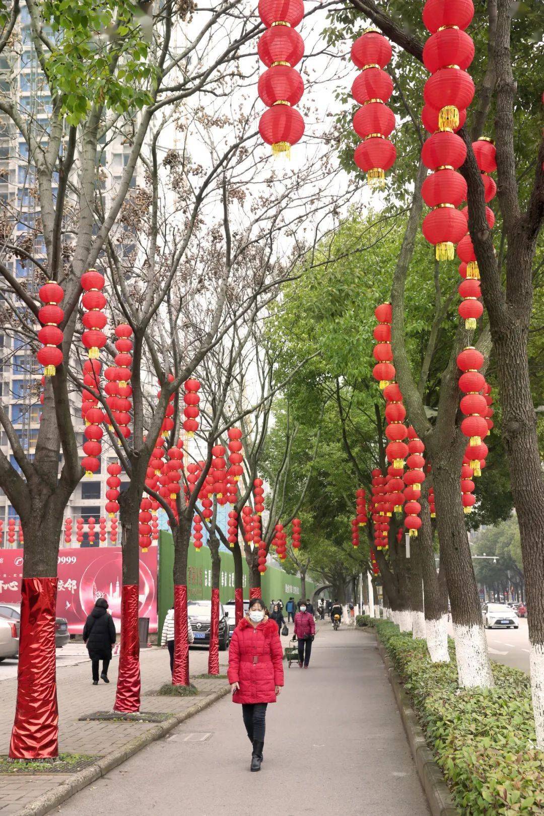 文化广场,小区大门等公共区张贴春联,悬挂灯笼,一派吉祥如意,欢乐祥和