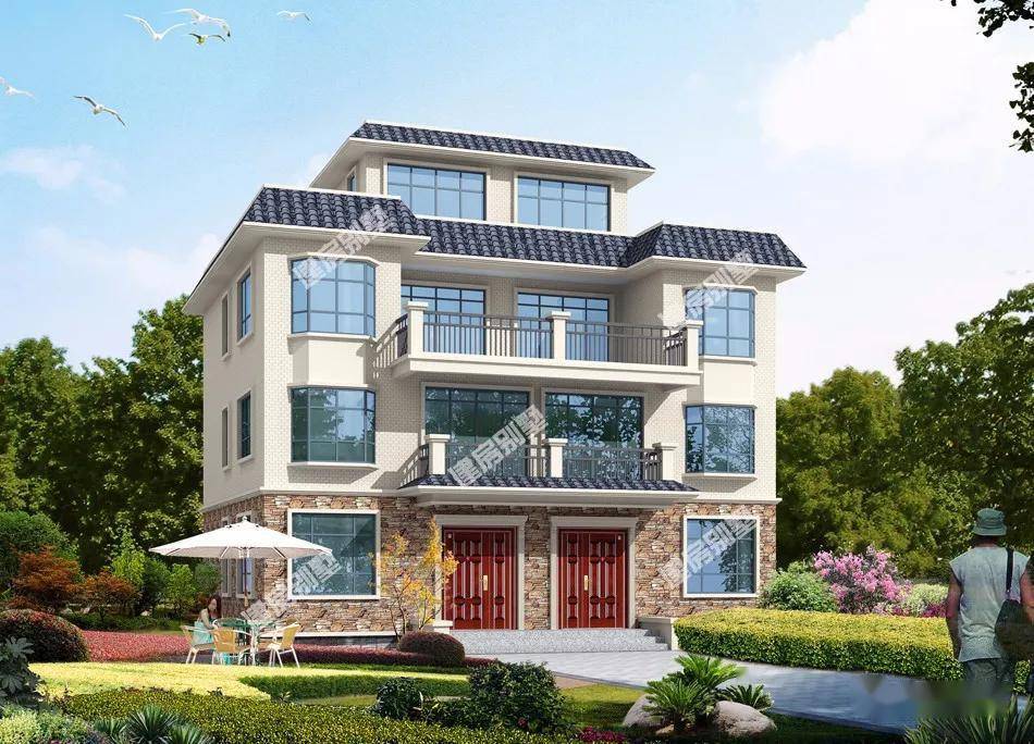 不用罗马柱装饰,平屋面也很雅致的双拼别墅,造价45万