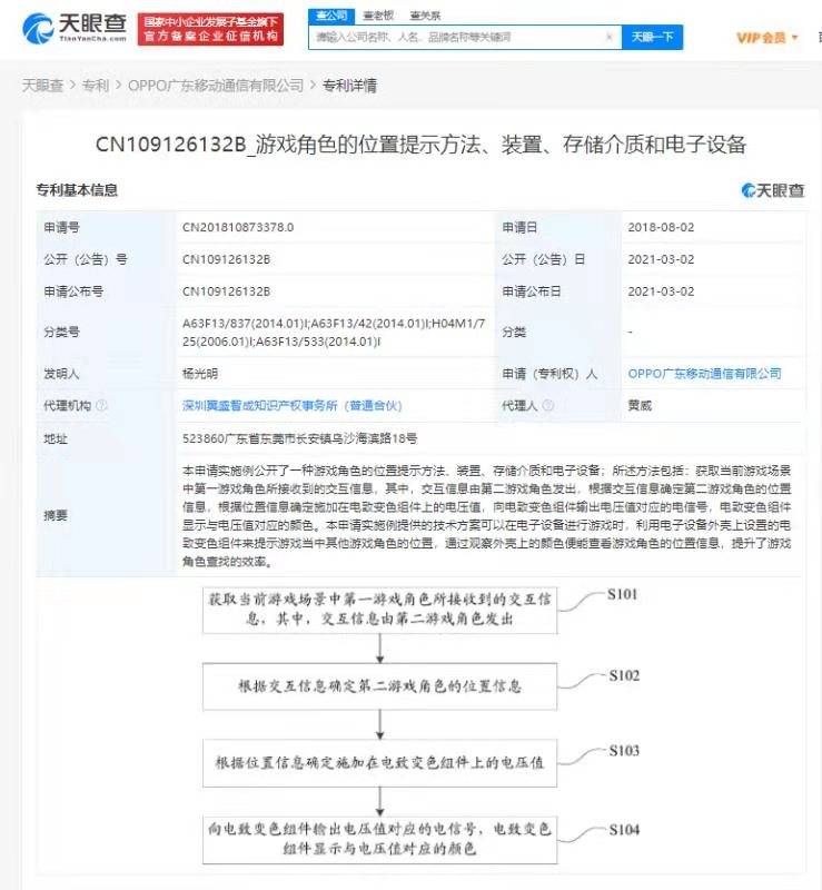 专利|OPPO获“游戏角色的位置提示方法”相关专利授权