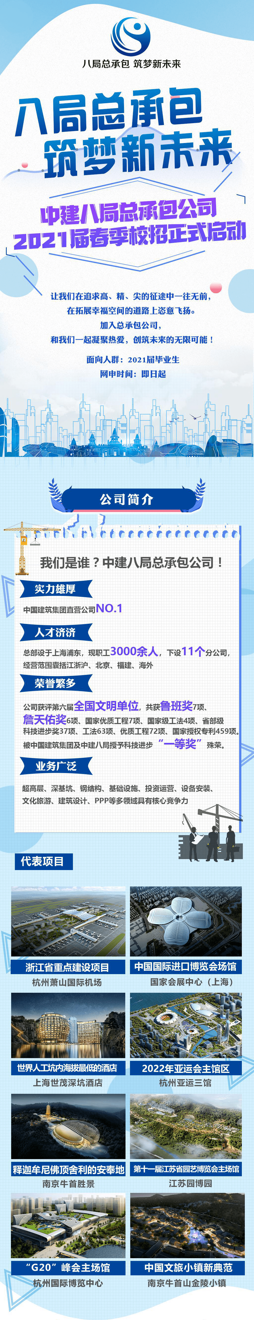 百強招聘中建八局總承包公司2021屆春季校園招聘全面啟動