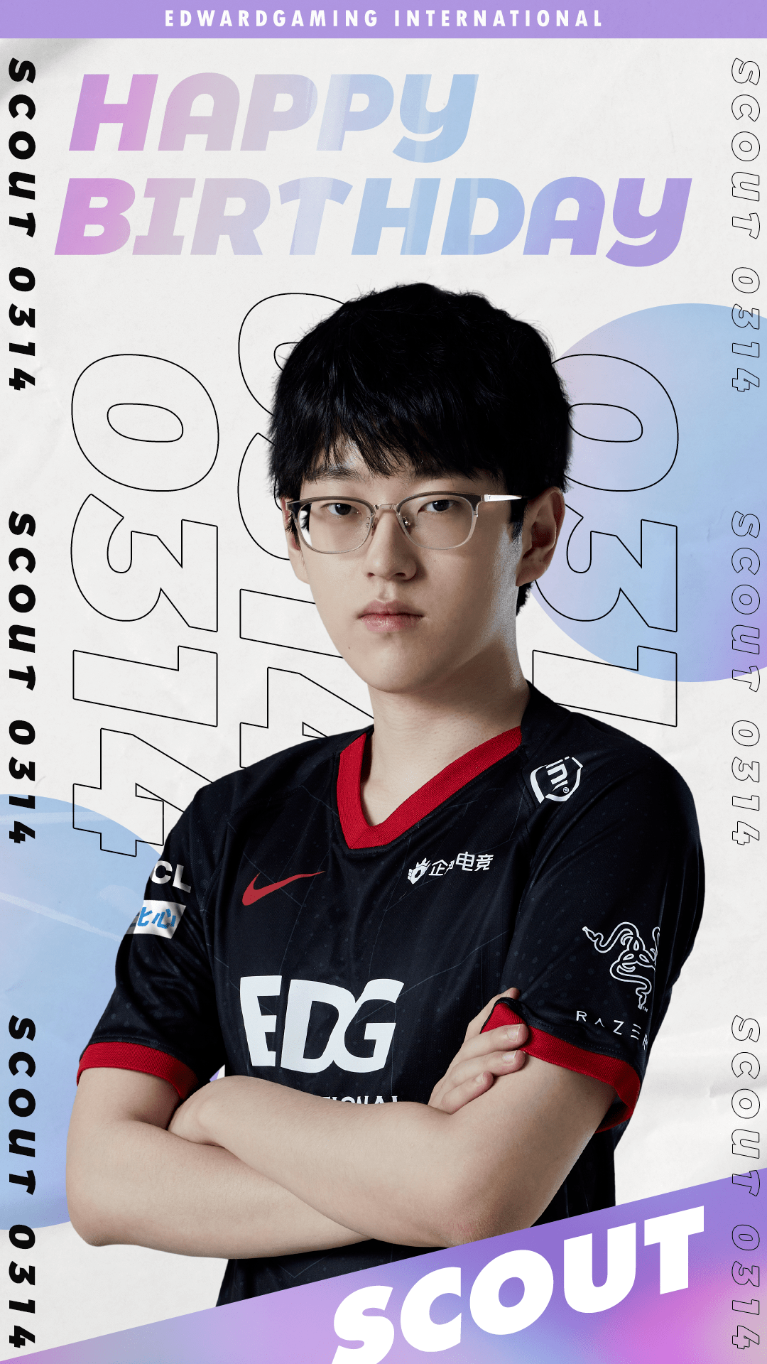 今天是我们edg英雄联盟分部中单选手李汭燦scout的生日,祝我们的多多