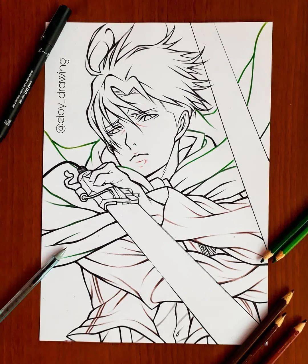 带线稿的彩铅动漫手绘