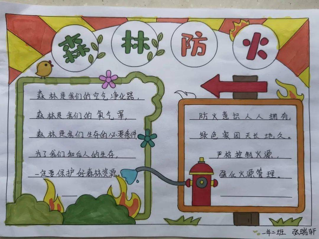 森林防火手抄報創作兒童畫同學們學習保護森林的重要意義,強調森林