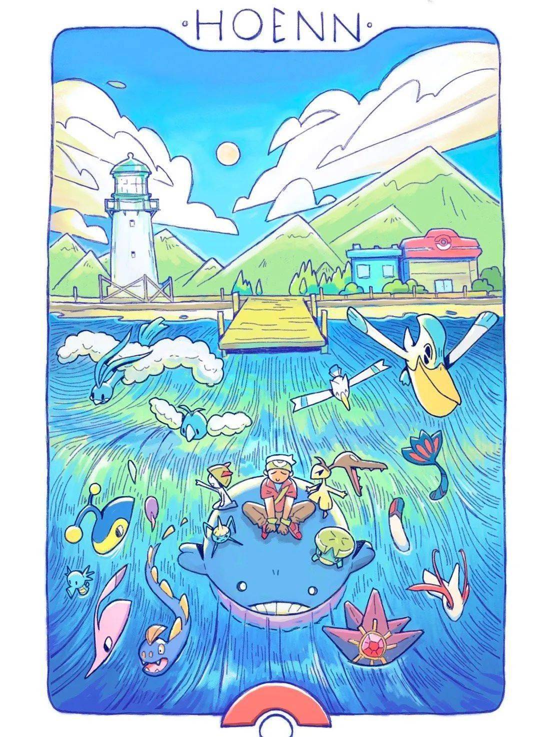 宝可梦地区海报式的构图太好看了