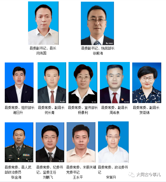 天镇县四套班子领导及11位县委常委情况介绍