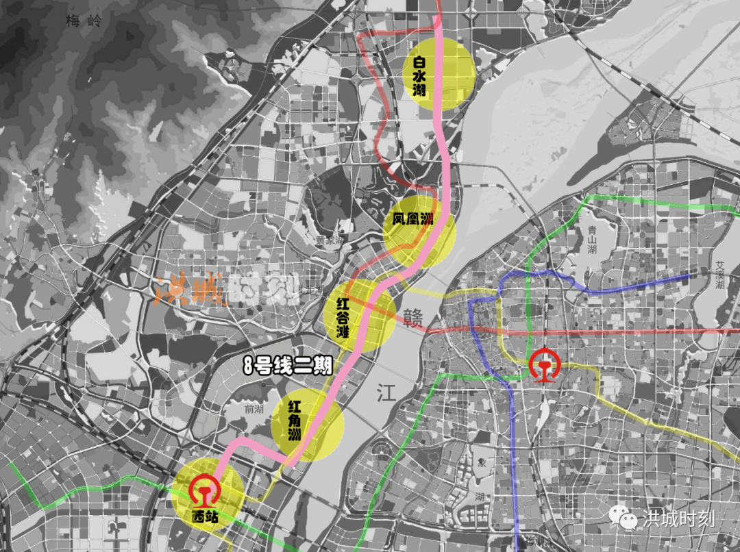 號線觀洲站換乘-雲錦路-下穿象湖-警民路-與地鐵3號線施堯路換乘-下穿