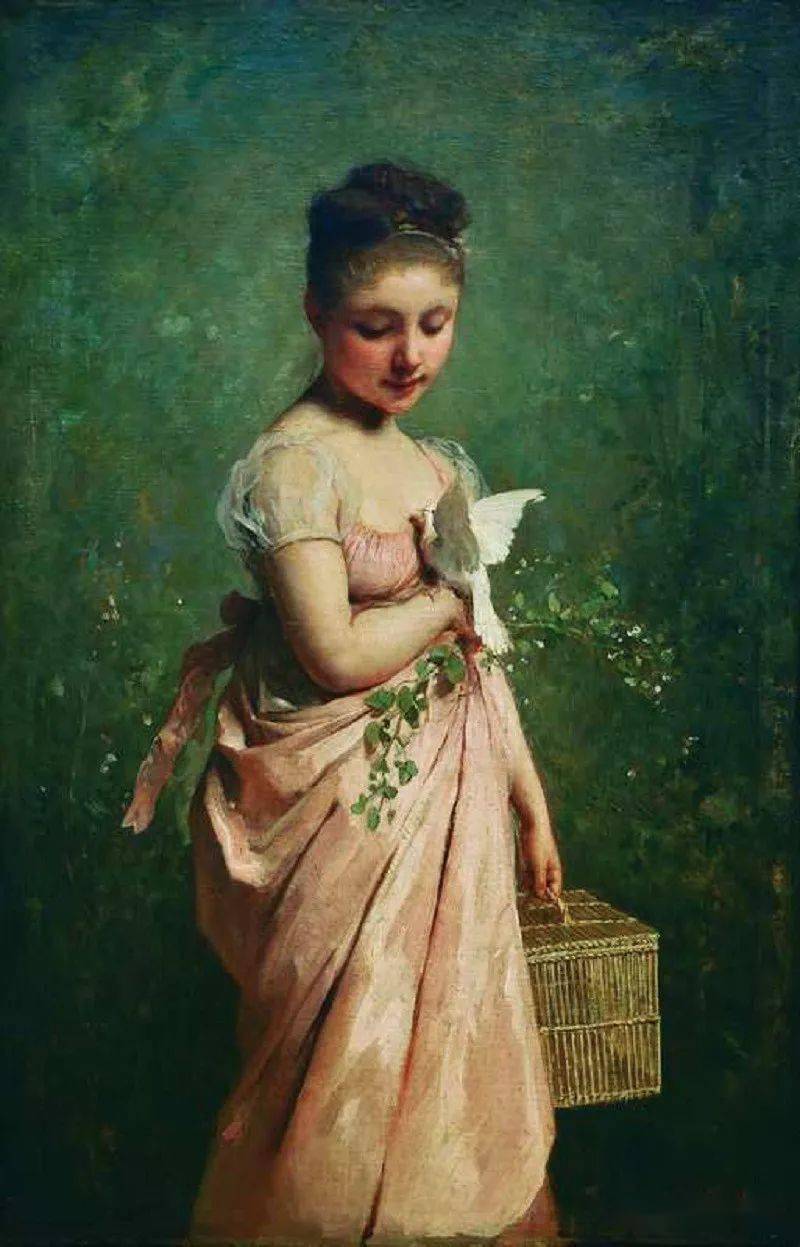 油画中的法国少女清纯唯美肤如凝脂