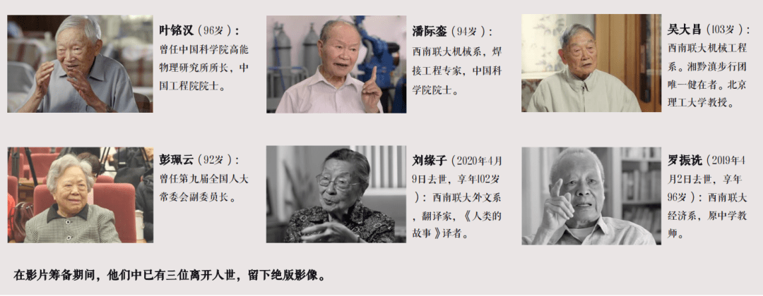 影片拍摄了杨振宁,许渊冲,潘际銮,杨苡,王希季,马识途等16位平均年龄