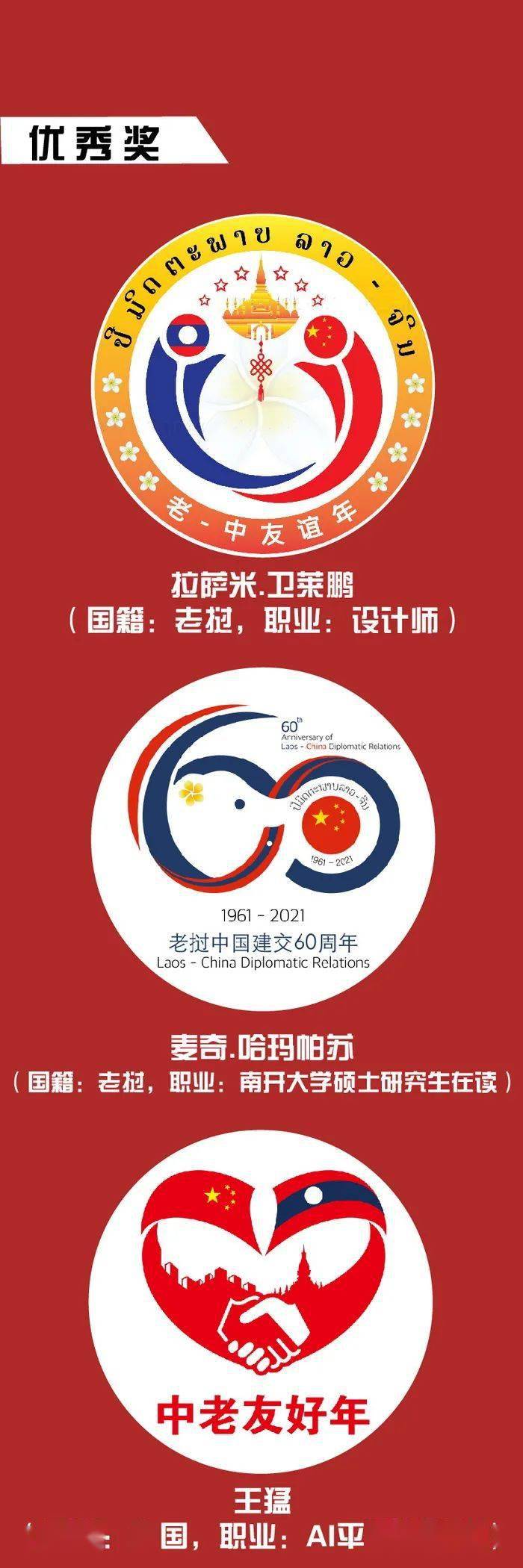 热烈庆祝中老建交60周年中老友好年标识logo获奖名单正式发布