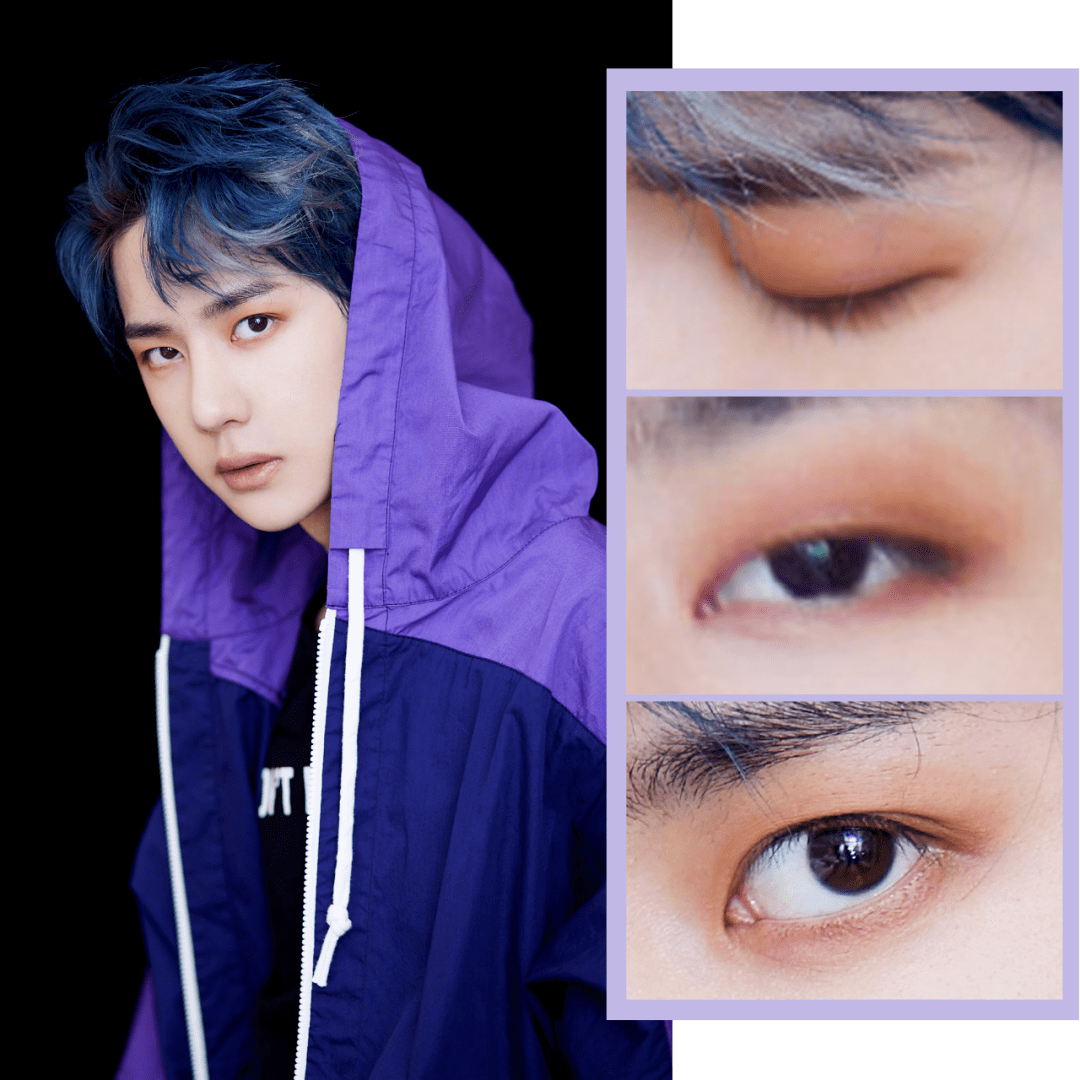 内双或者肿眼泡可以参考王一博的画法,小范围的晕染橘色眼影,注意层次