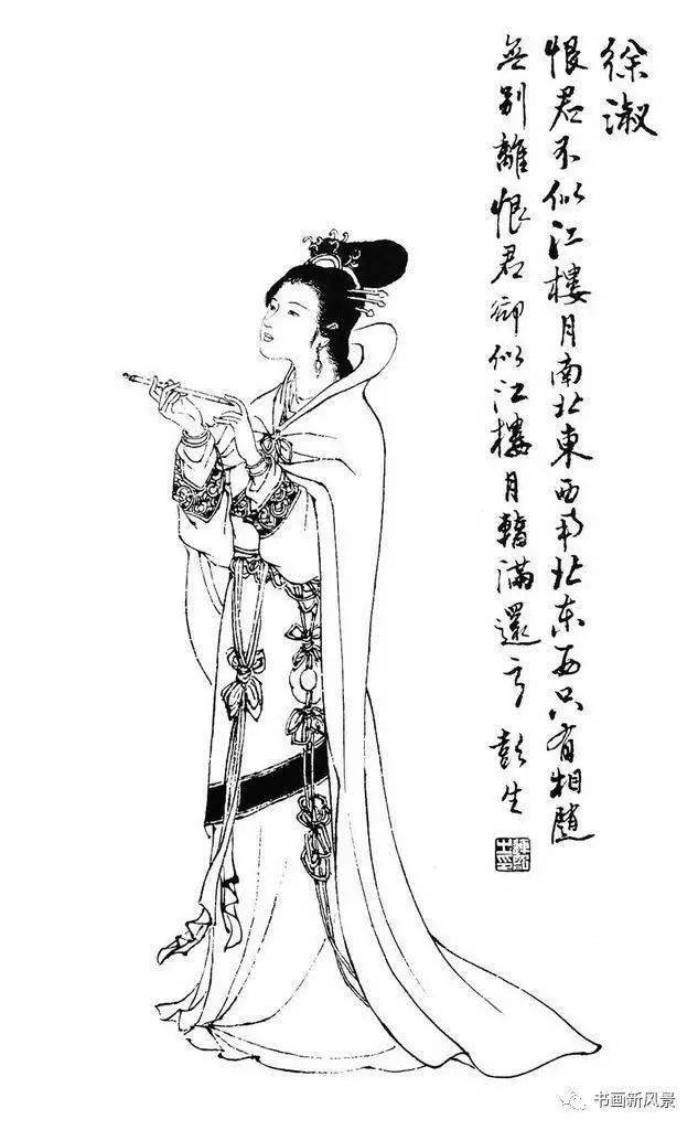 分享一套漂亮的白描仕女圖_中國畫