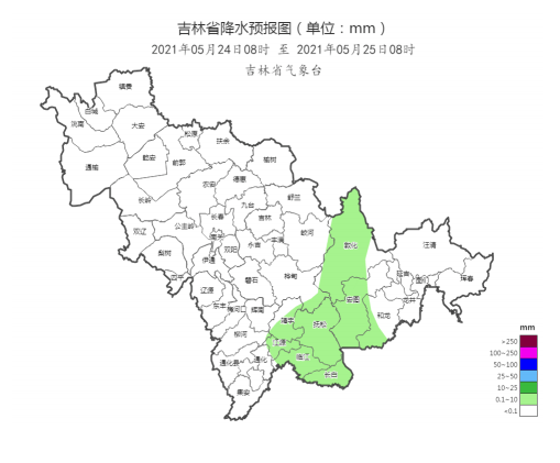 四平,長春,遼源地區5月23日07時-17時白城不足1毫米延邊3毫米,松原1