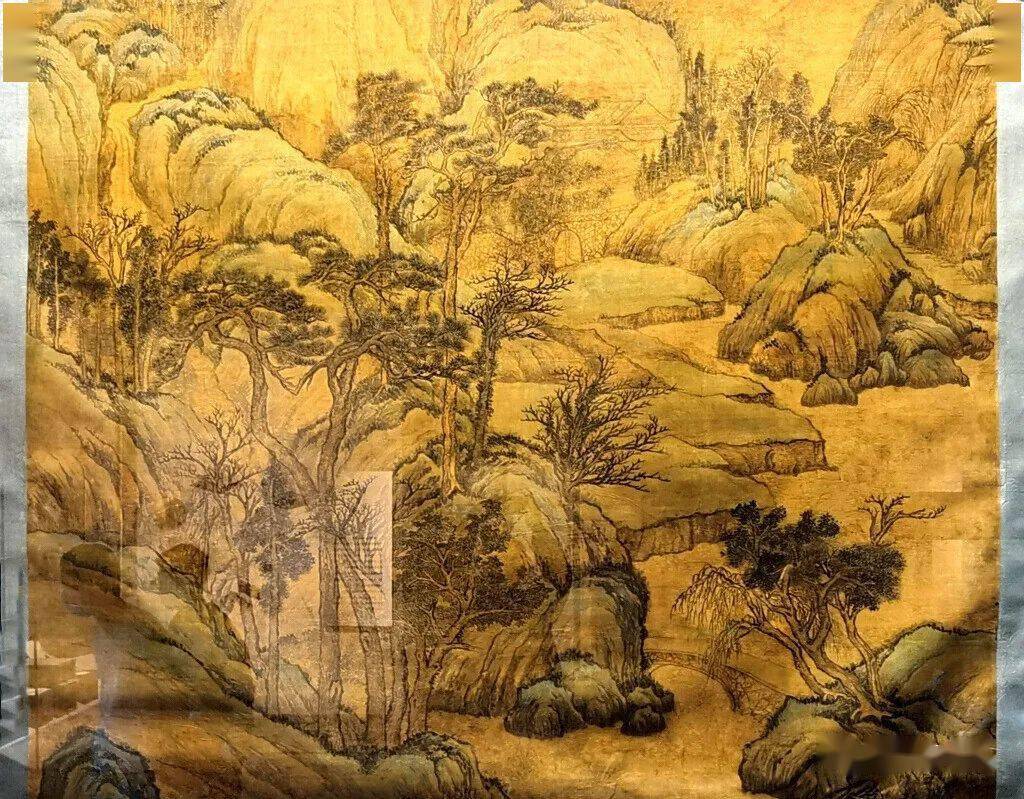 清乾隆 蒋懋德画山水图贴落蒋懋德画山水图贴落为绢本青绿设色,属清宫