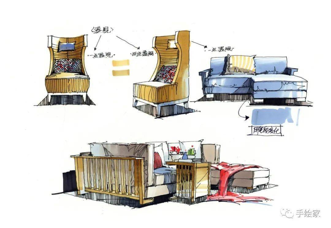 上色 接下来让我一起看一下由小编整理汇总的家具手绘单体及组合作品