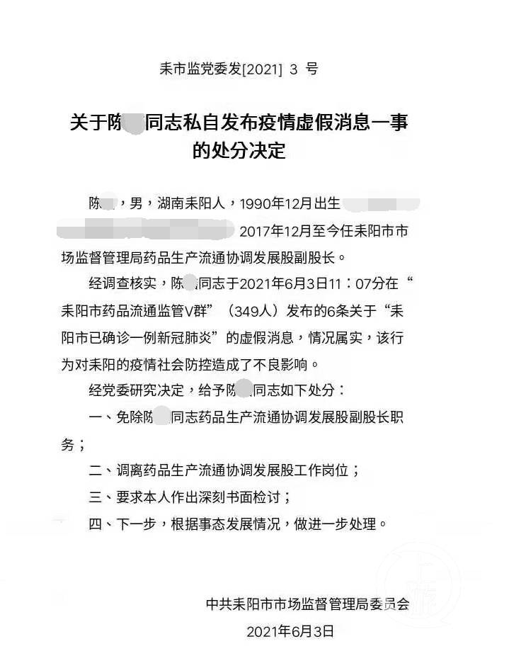 在微信群發布虛假疫情消息,湖南耒陽市監局一副股長被免職_藥品