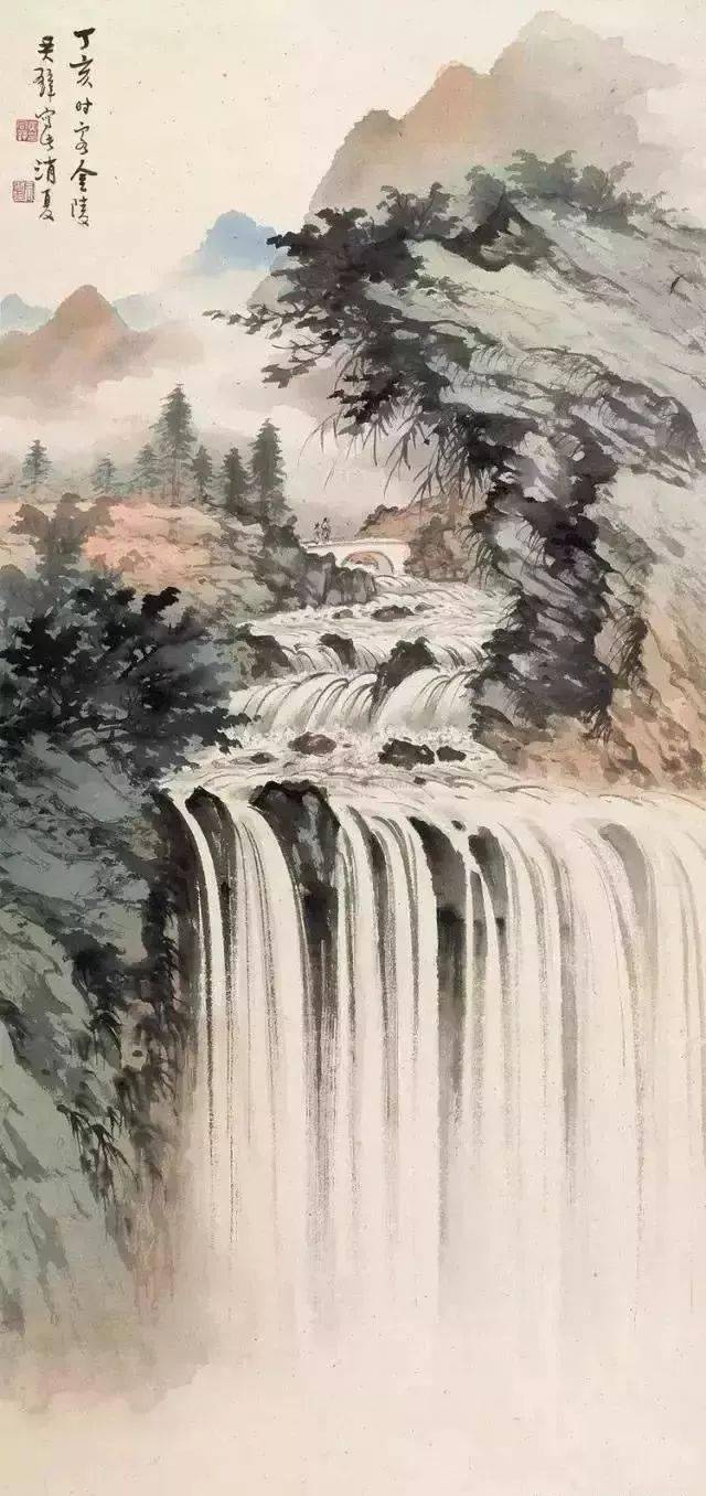 山水瀑布云雾不好表现不妨看看他瀑布云雾造诣极高