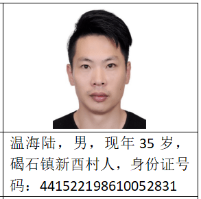 陆丰市公安局关于公开征集温启南等人犯罪团伙违法犯罪线索的通告