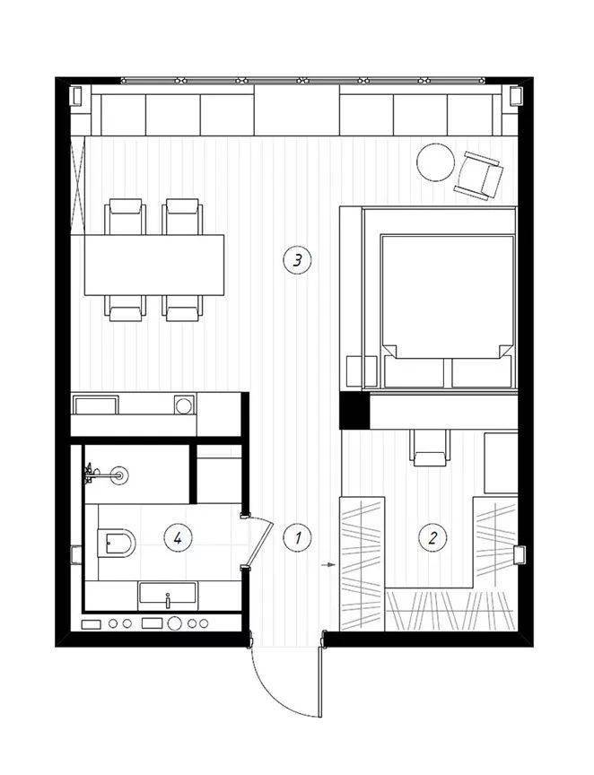 今天分享的是一套建築面積50平米的輕工業風小戶型單身公寓案例,這套