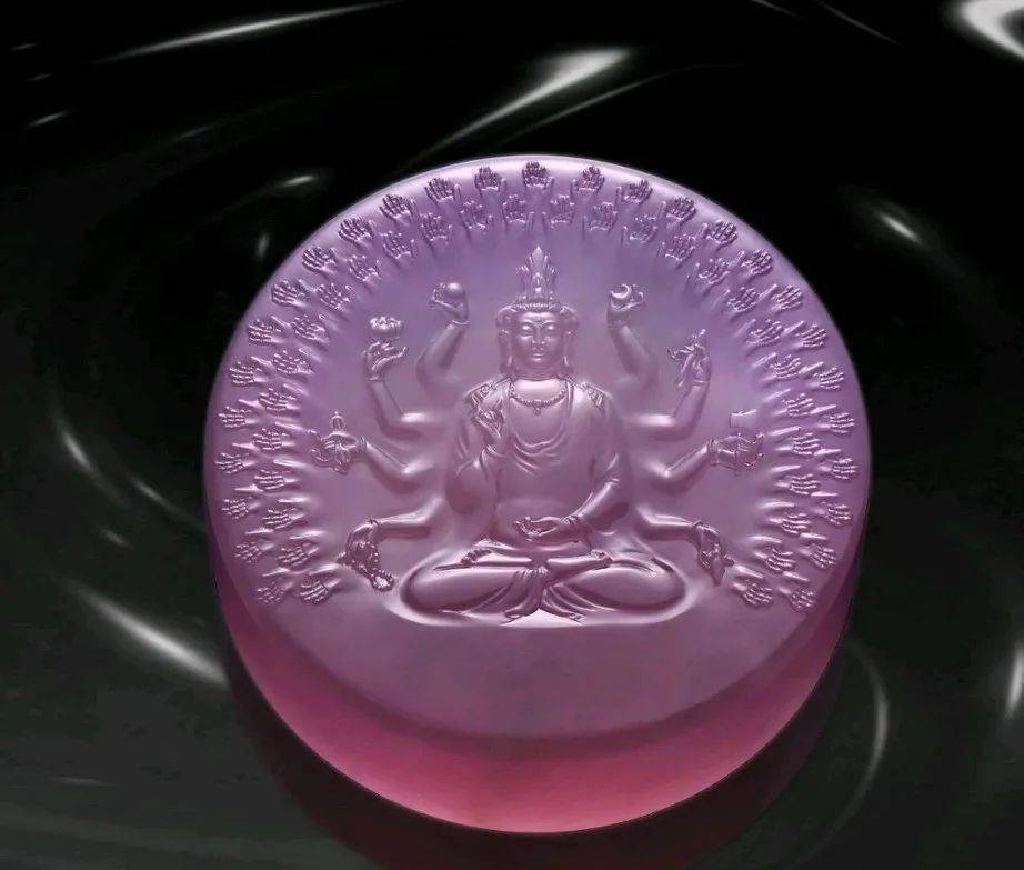 罕见极品紫罗兰翡翠手镯心雕刻千手观音没有对比就没有伤害