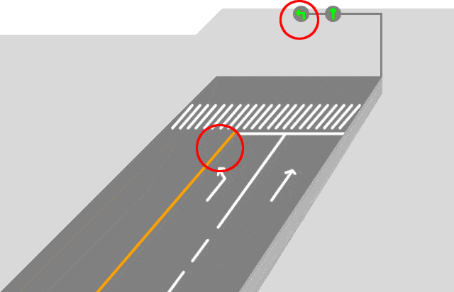 不能在黄实线的地方掉头,一定要等绿灯了越过停止线掉头才行,否则压