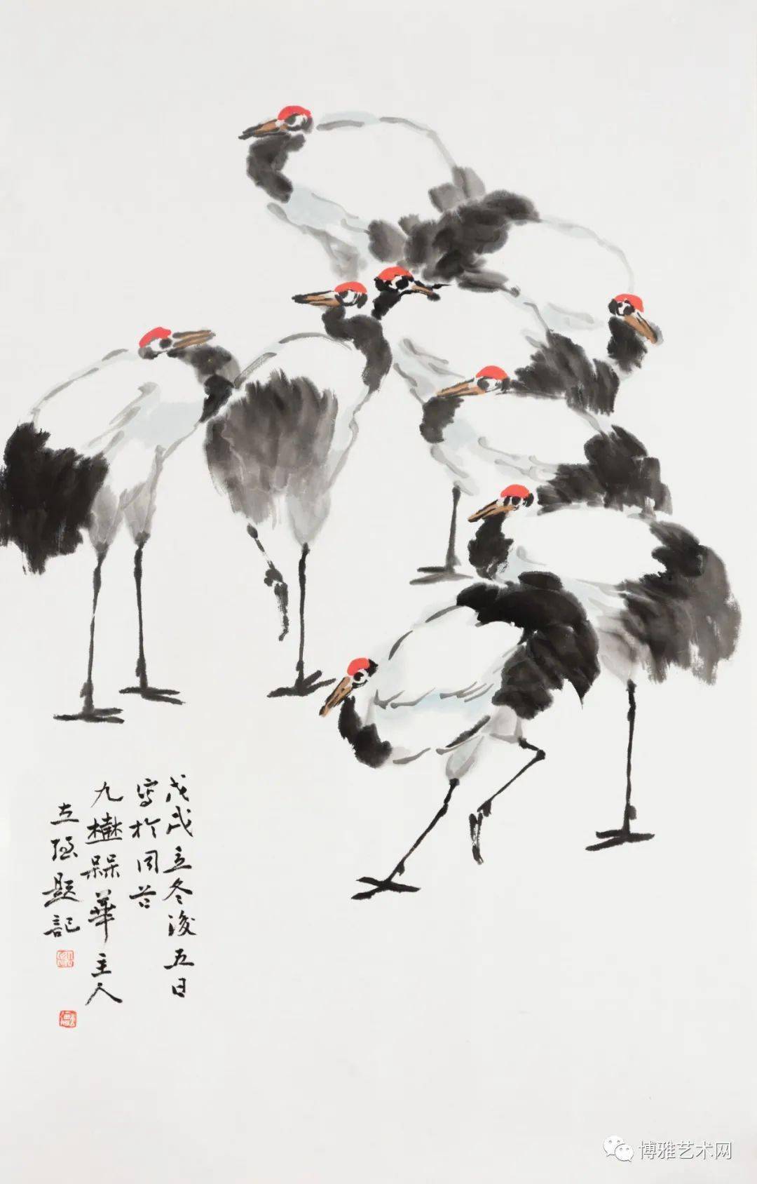 鹤鸣九皋——杨立强写意白鹤作品微赏_纸本