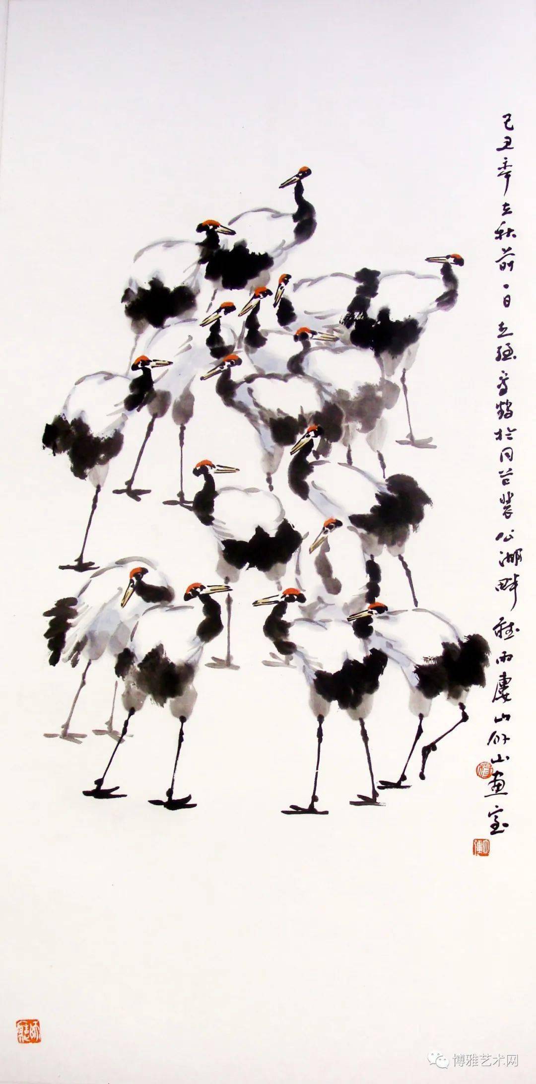 鹤鸣九皋——杨立强写意白鹤作品微赏_纸本