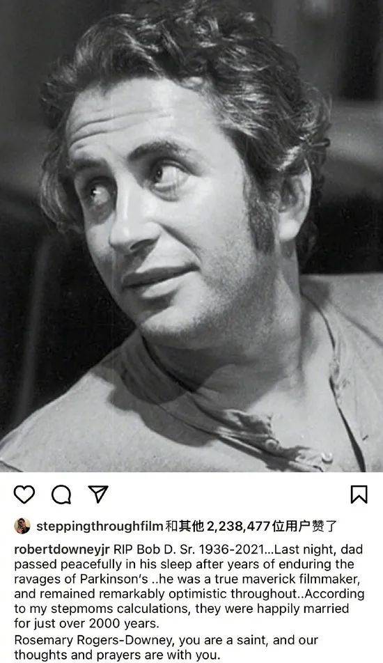 扮演者|电影人罗伯特·唐尼睡梦中去世，“钢铁侠”发文悼念父亲