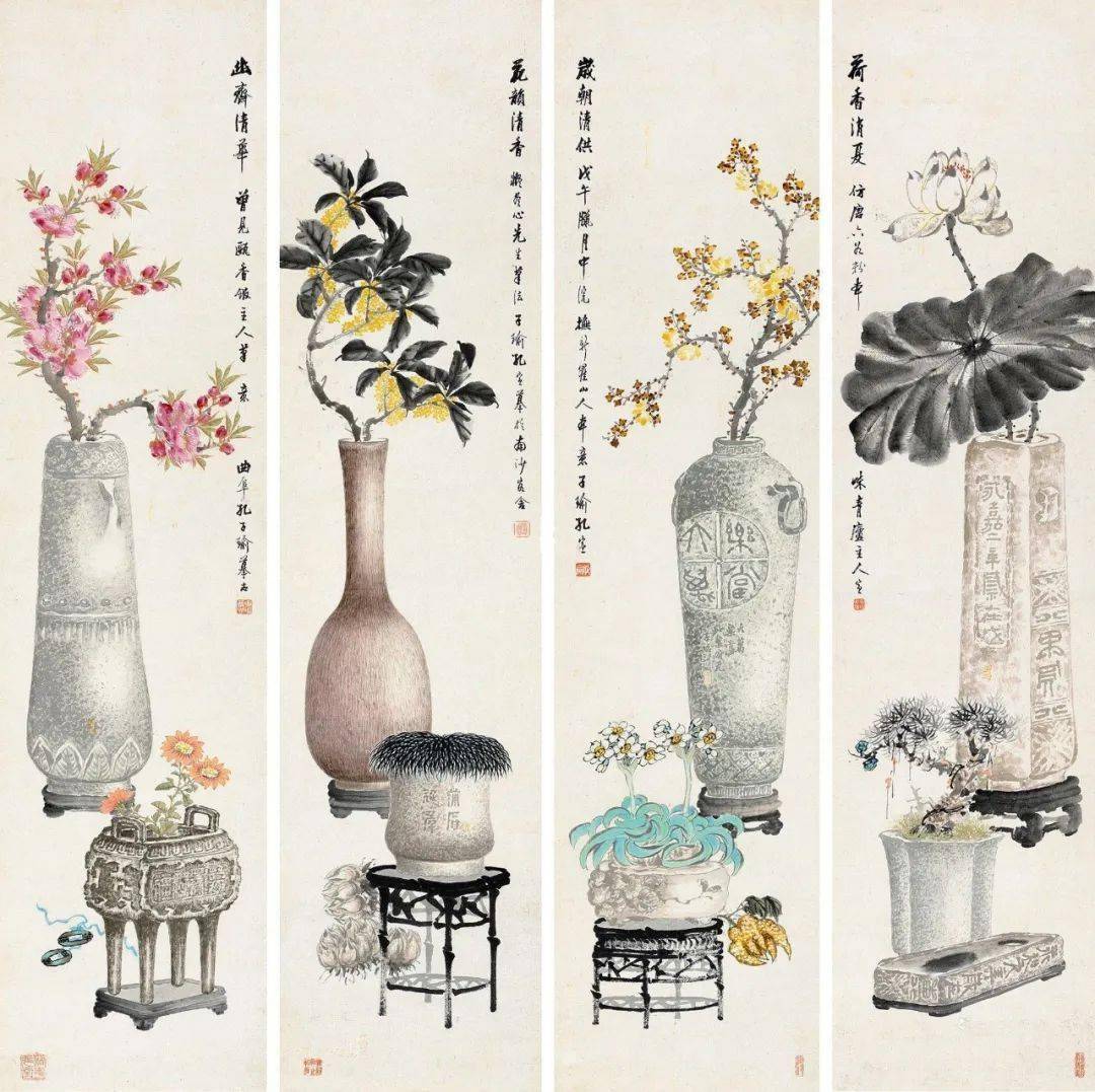 古朴典雅的花卉博古画