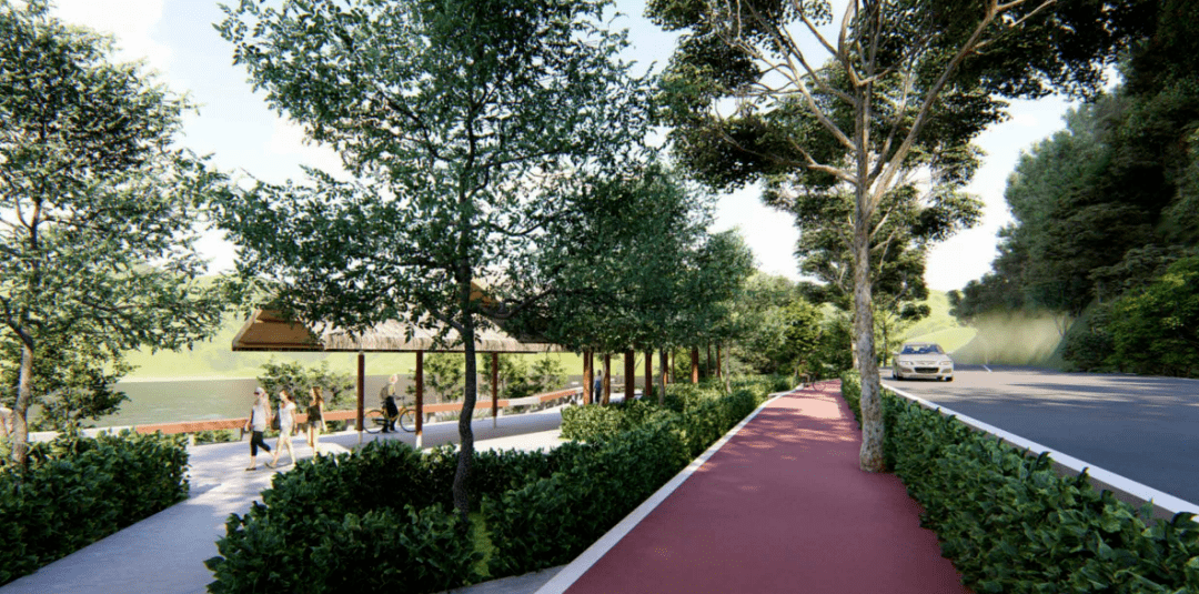 廊景观节点突出了绿道绿色健身的主题在保持景观面的生态完整性的同时