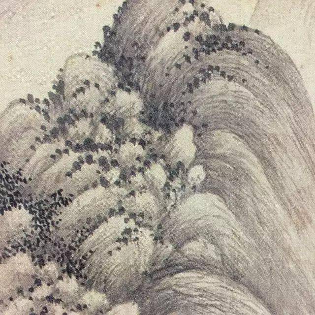 渴笔重墨,大小错落米家云山的大横点,笔头很阔气.