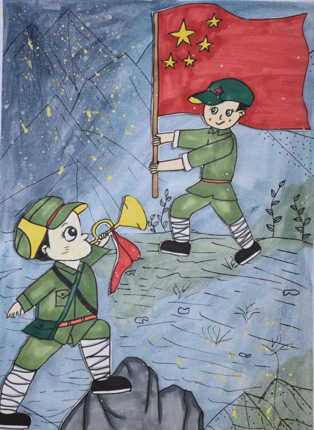 红军主题绘画儿童画图片