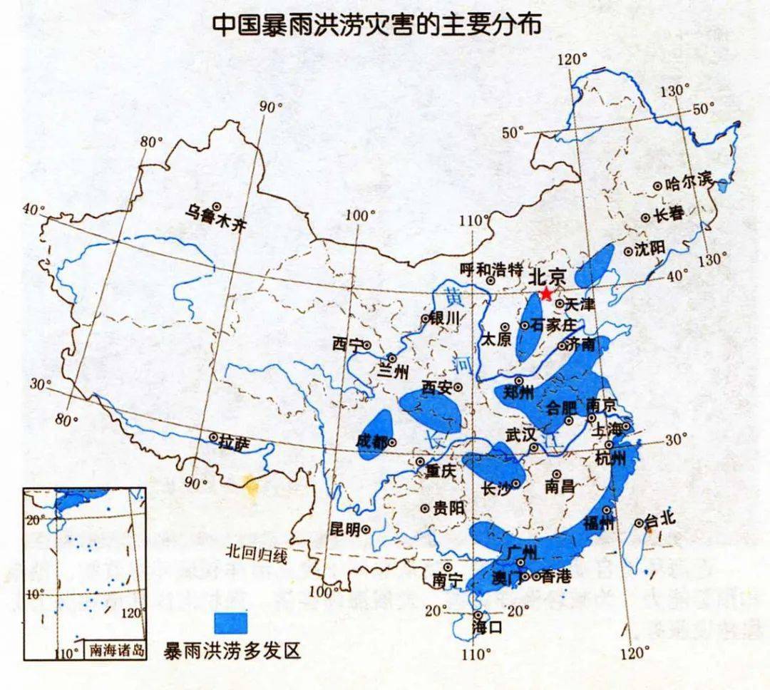 (二)洪涝灾害春旱主要发生华北地区.伏旱(夏旱),以长江中下游多见.