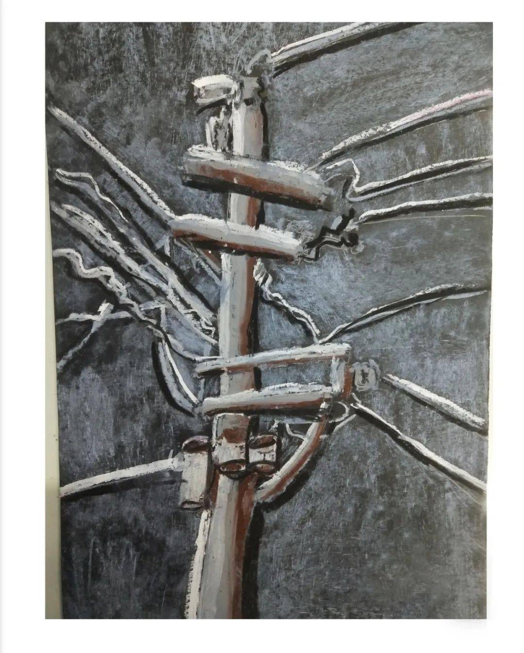 【云画廊 ▏每日一画】109班张梓涵《电线杆》(416)