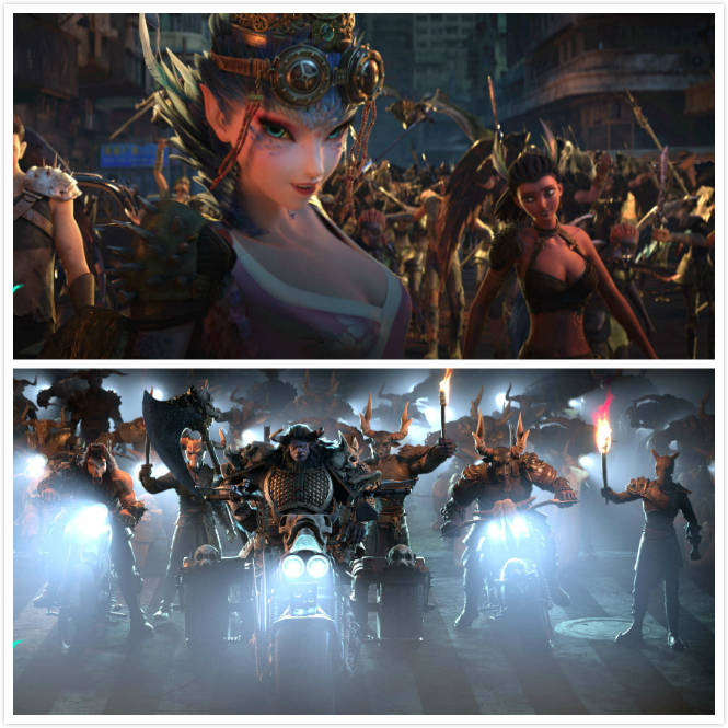 《白蛇2》剧照.修罗界中相互争斗的罗刹门和牛头帮.