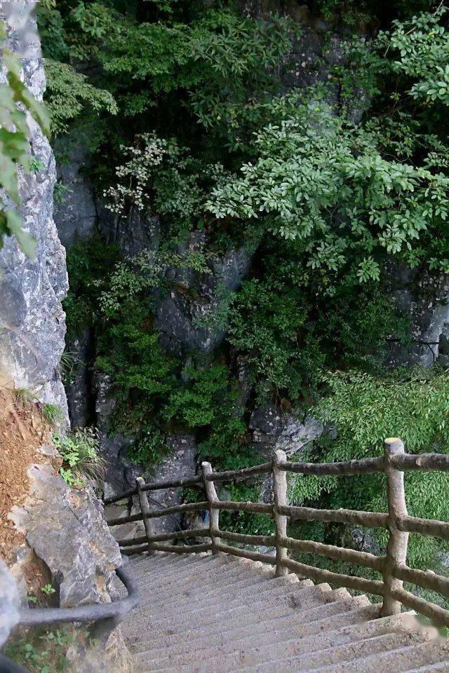 栈道如盘山腰的一条卧龙,七拐八弯,远望众山绵延,令人