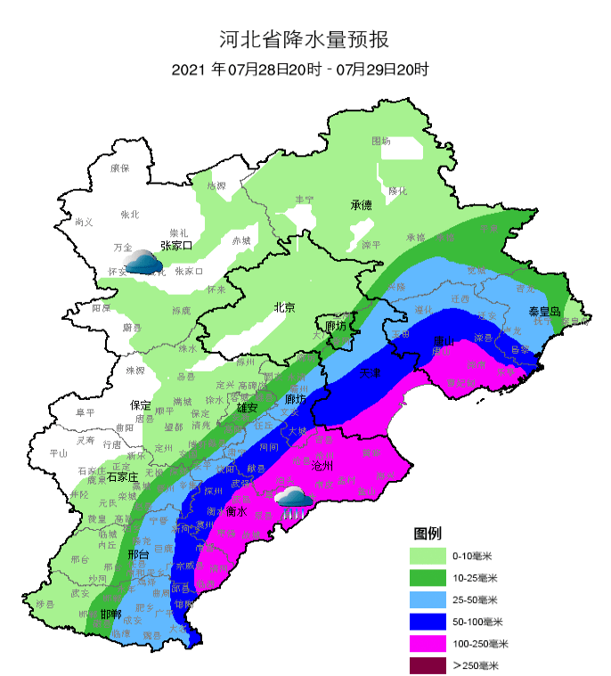 陣雨,其中唐山,秦皇島西部,廊坊南部,滄州,衡水,石家莊東部,邢臺東部