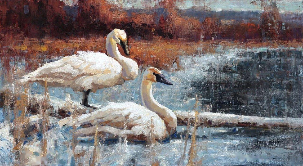 他笔下动物笔触粗犷有序色彩生动感人