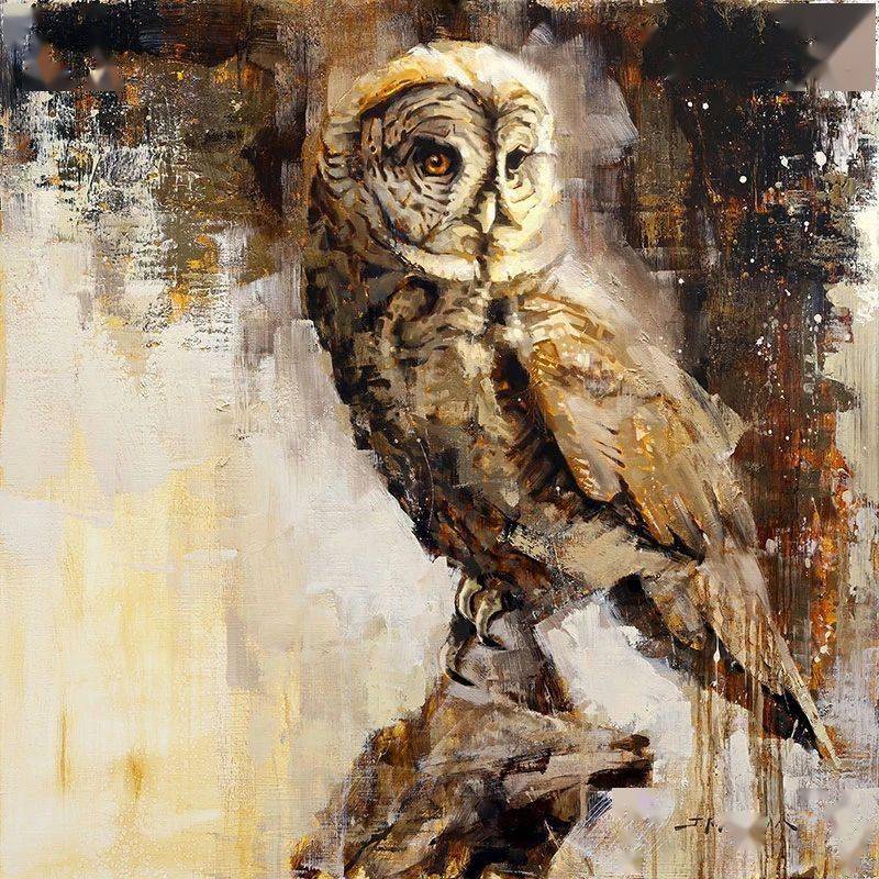 他笔下动物笔触粗犷有序色彩生动感人