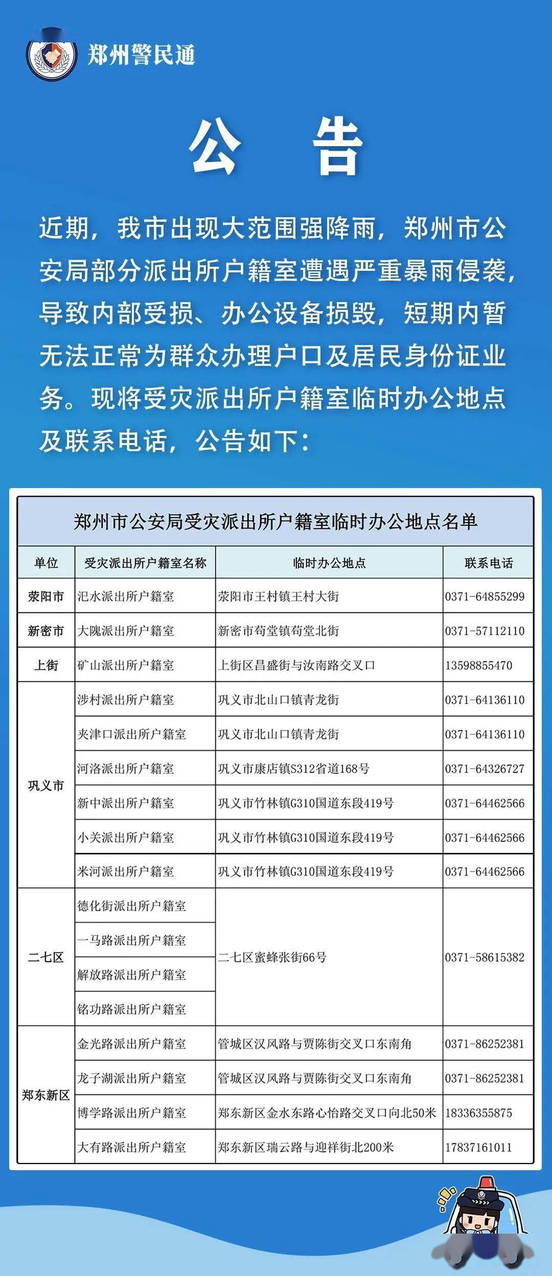 災後受損派出所戶籍室暫時辦公地點 (共17個) 辦理戶口及居民身份證