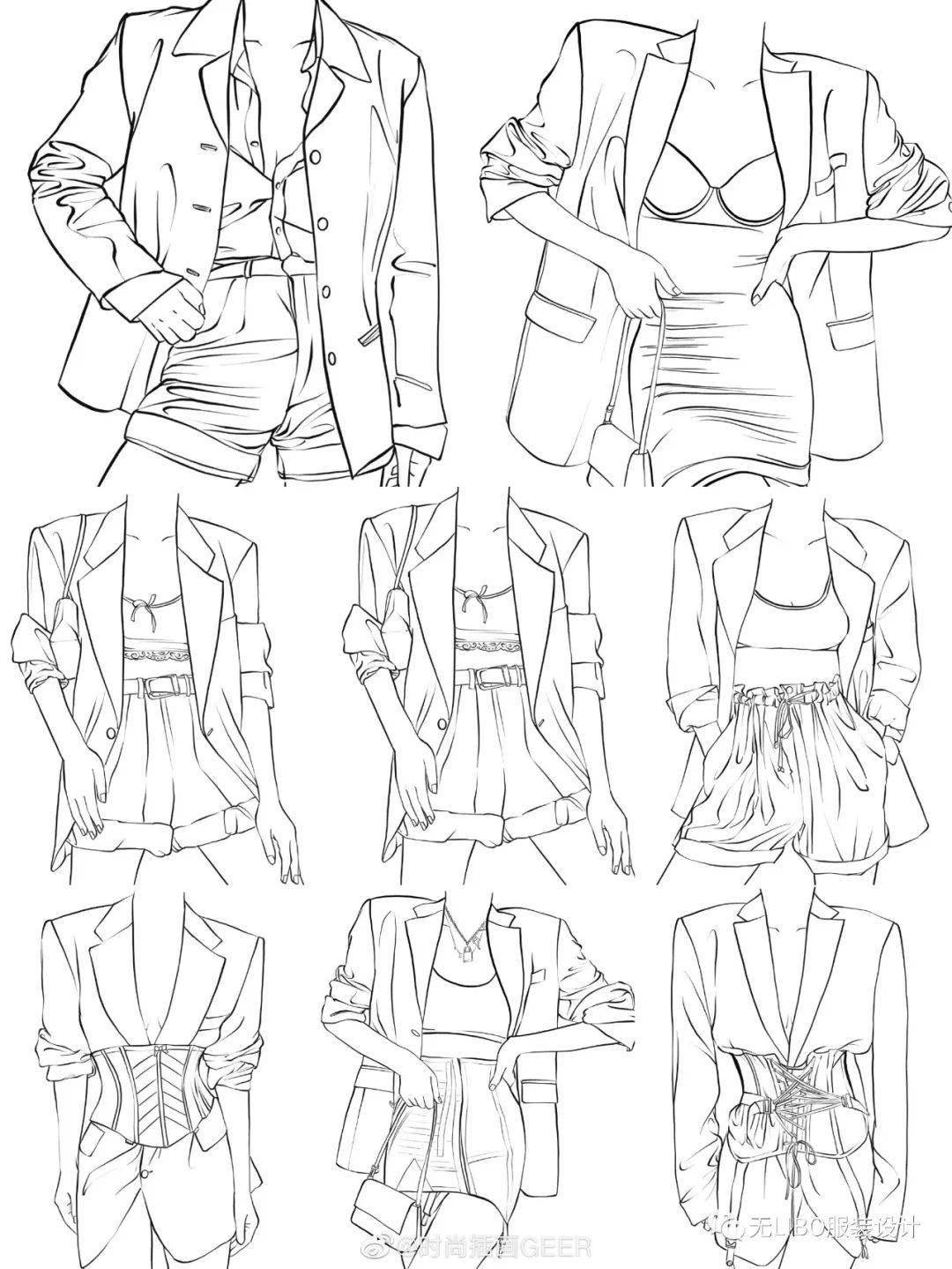 褶皱王者千层褶皱线条款式图168款ipadprocreate软件手绘笔绘制