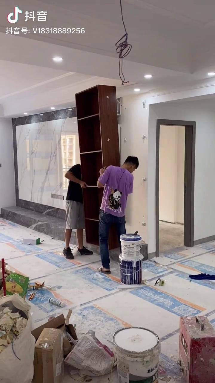 客厅装修电视背景墙石材背景墙施工现场背景墙