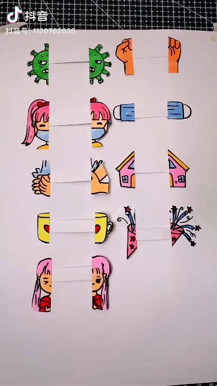 好玩防疫抽拉画简笔画 创意美术