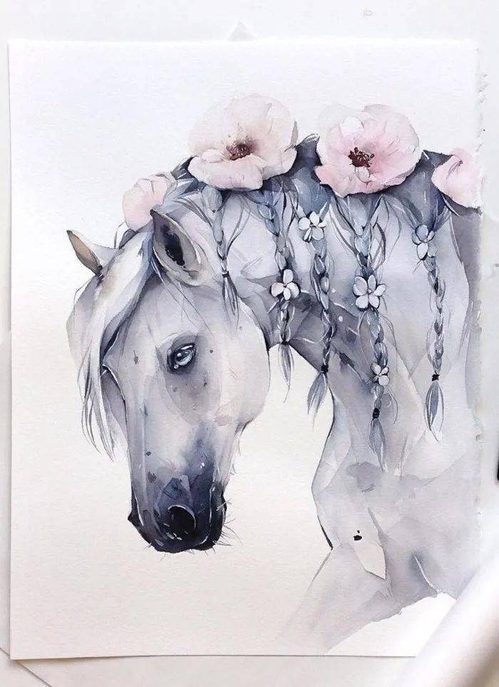 当动物遇到鲜花,一切都变得温柔起来~唯美的手绘花卉动物水彩欣赏