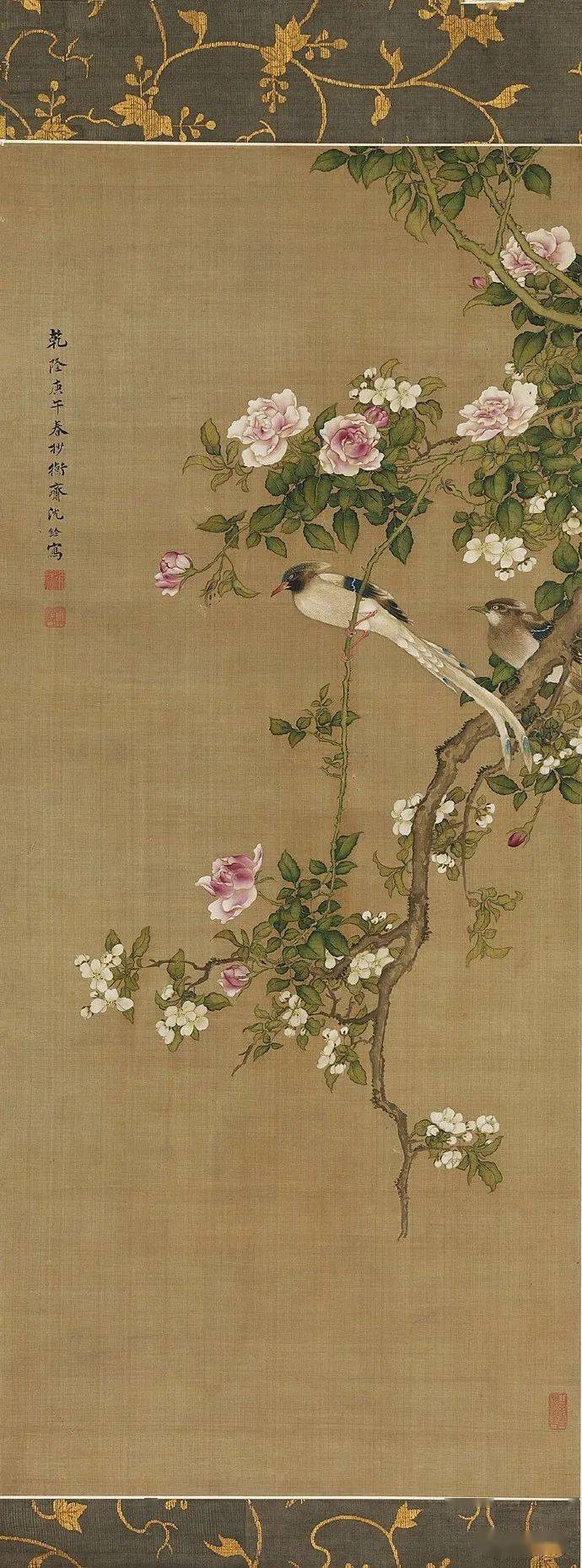 清国　大型　永興典當行封藏 棲禽図 名家 【沈銓 】 氏の書卷绘 卷绘未開封箱 清国 大型 永興典當行封藏 棲禽図 名家 【沈銓 】 氏の書卷绘 卷绘未