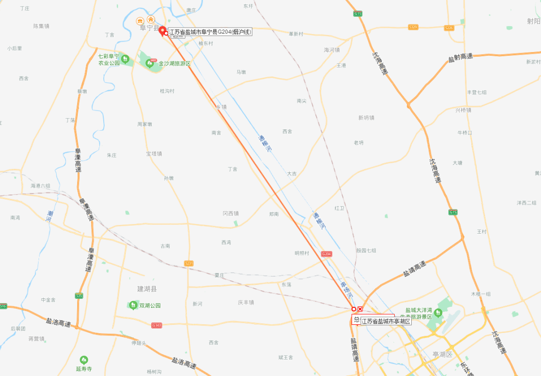 图为盐阜快速路示意图该项目路线起自阜宁县花园街道204国道与香港