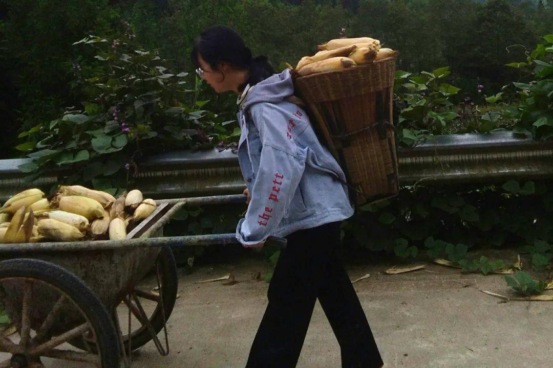 女人负重前行的图片图片