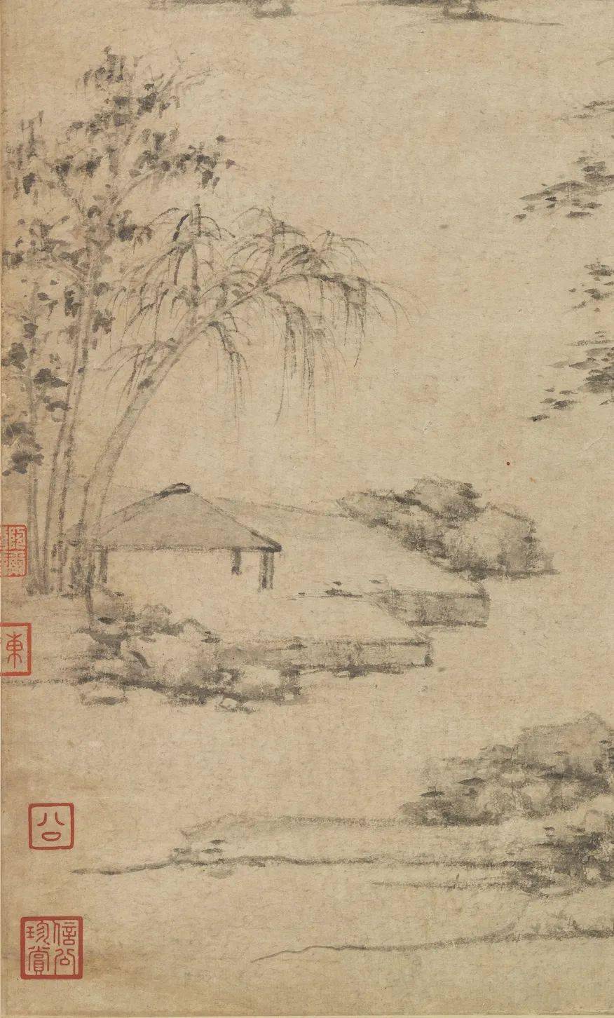 赏画倪瓒江亭山色