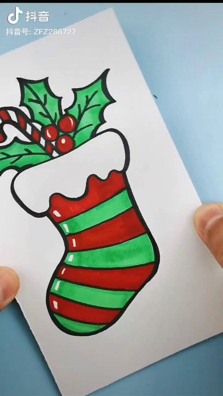 简单又漂亮的圣诞袜简笔画画画儿童简笔画手绘知识创作人圣诞袜