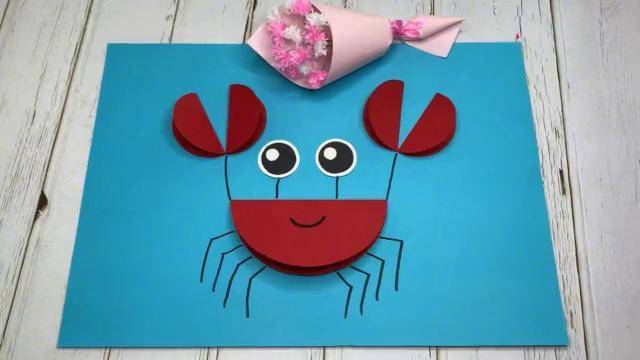 圆形剪贴画制作大螃蟹简单可爱幼儿园卡纸手工